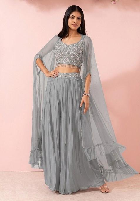 Grey Embellished Designer Fusion Set