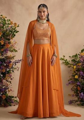 Orange Embellished Georgette Lehenga Set