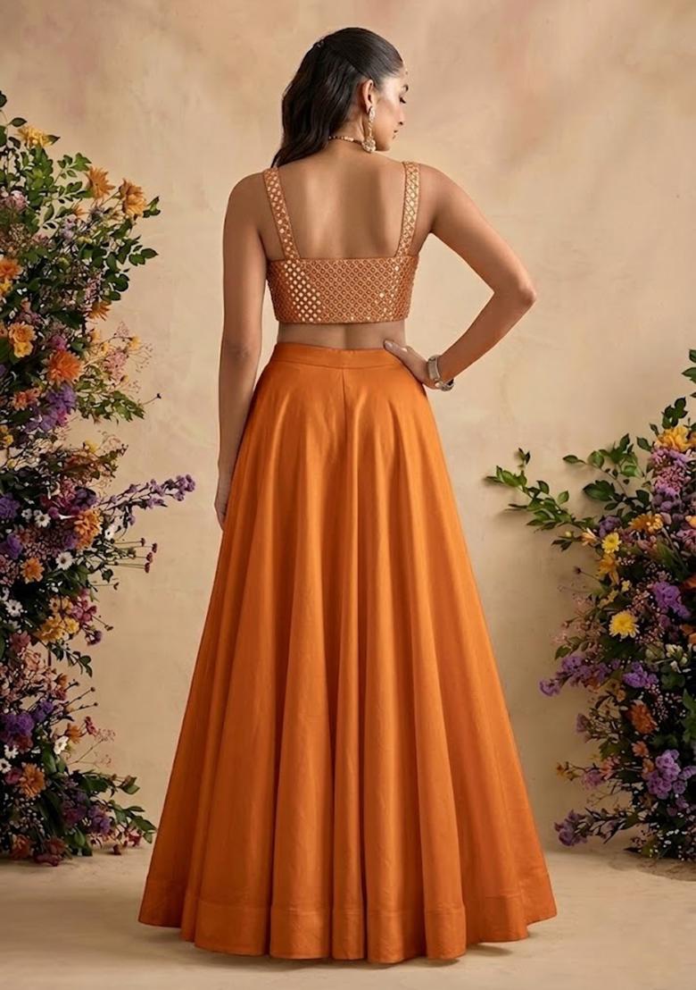 Orange Embellished Georgette Lehenga Set - Indya