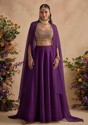 Purple Embellished Georgette Lehenga Set