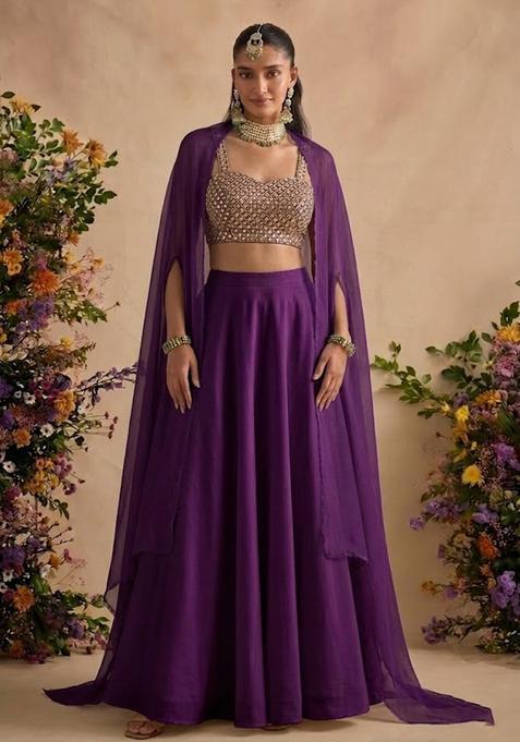 Purple Embellished Georgette Lehenga Set