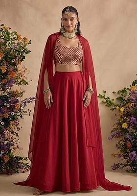 Red Embellished Georgette Lehenga Set