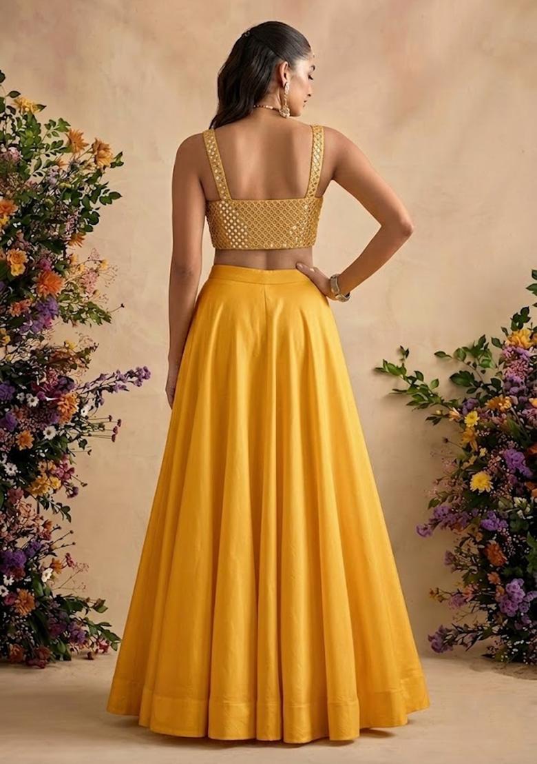 Yellow Embellished Georgette Lehenga Set - Indya