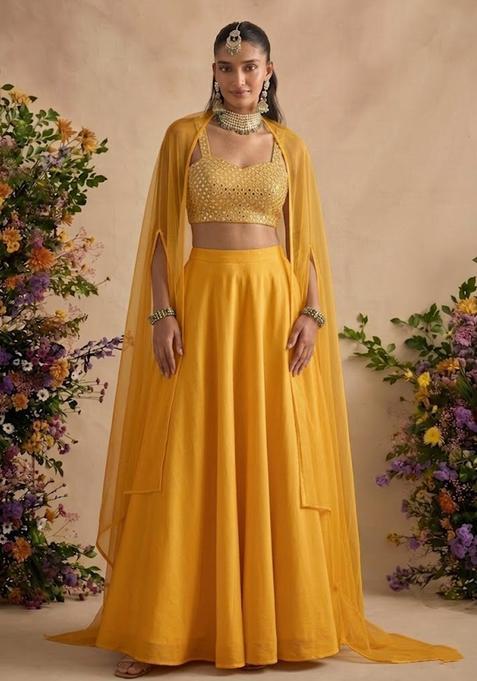 Yellow Embellished Georgette Lehenga Set