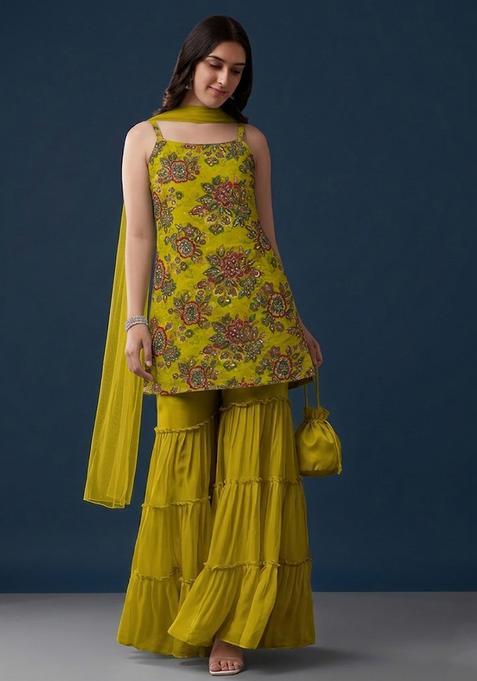 Green Embroidered Organza Sharara Set