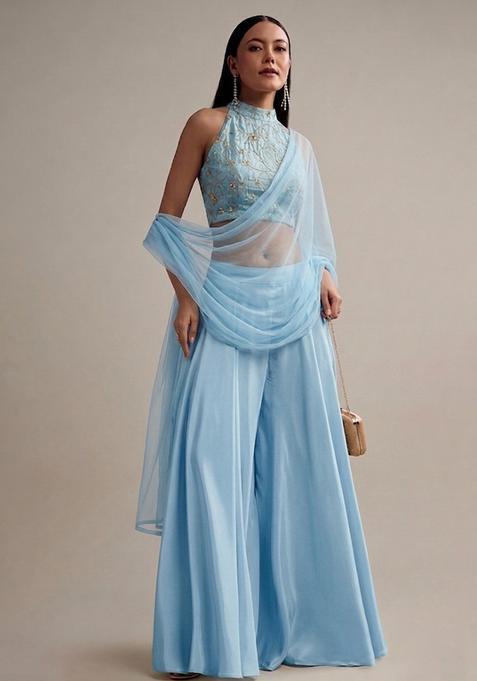 Sky Blue Embroidered Tissue Fusion Set