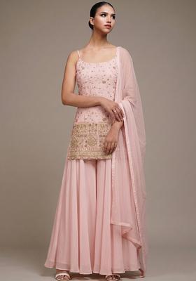 Pastel Embroidered Crepe Sharara Set