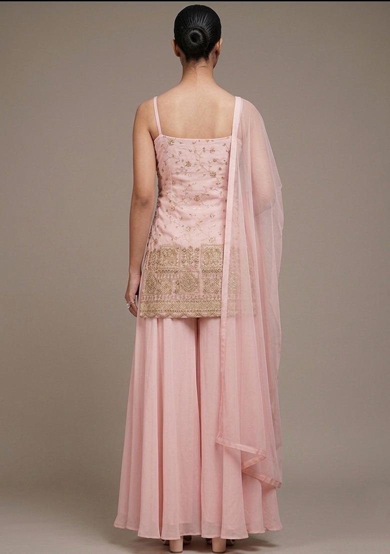 Pastel Embroidered Crepe Sharara Set - Indya