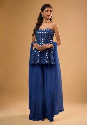 Royal Blue Embellished Georgette Sharara Set