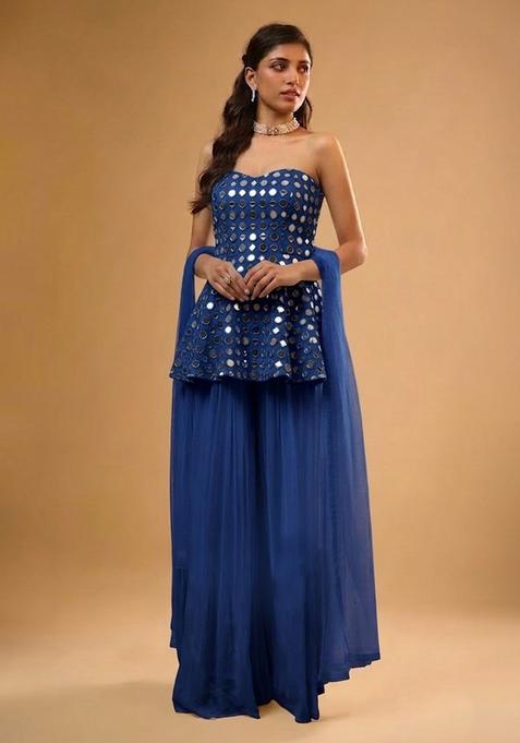 Royal Blue Embellished Georgette Sharara Set
