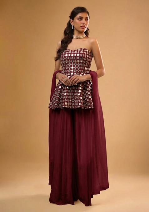 Maroon Embellished Georgette Sharara Set