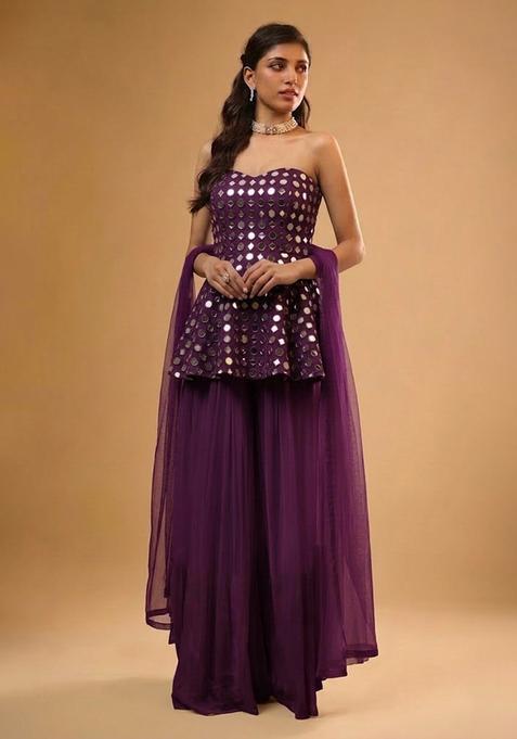 Plum Embellished Georgette Sharara Set