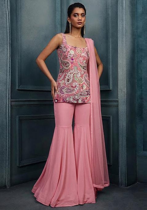 Rose Printed Crepe Sharara Set