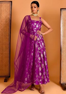 Fuchsia Jacquard Silk Anarkali with Dupatta