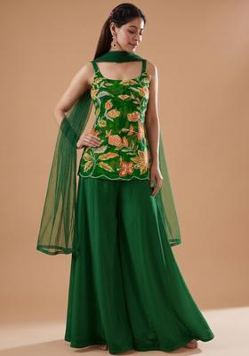 Emerald Embroidered Organza Sharara Set