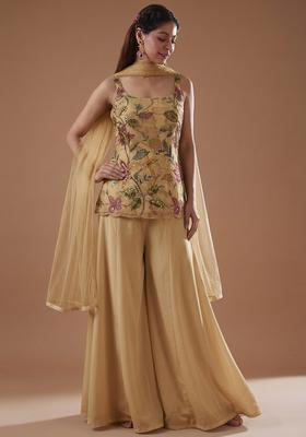 Gold Embroidered Organza Sharara Set