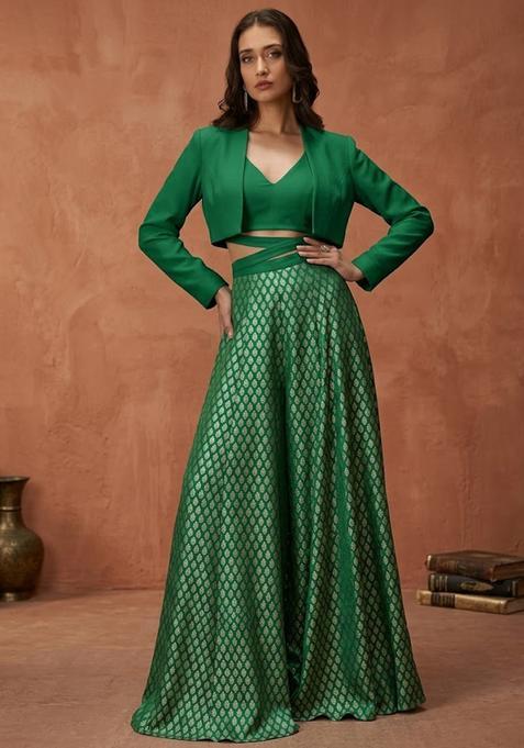Emerald Green Jacquard Brocade Fusion Set