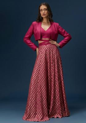 Magenta Pink Jacquard Brocade Fusion Set