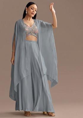 Steel Grey Sequin Crepe Sharara Set