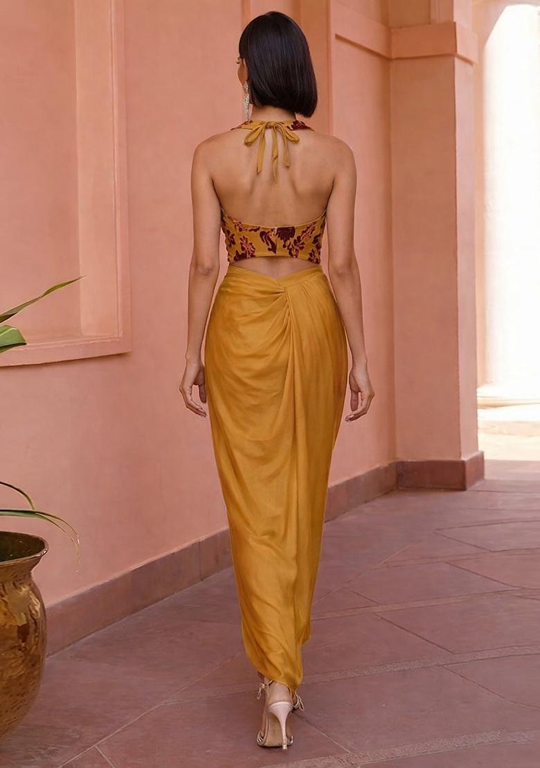 Rust Devore Velvet Fusion Set - Indya