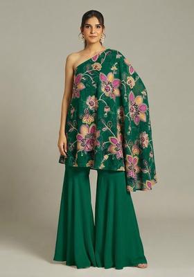 Emerald Green Printed Organza Fusion Set