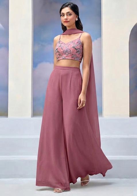 Dusty Rose Embroidered Organza Fusion Set