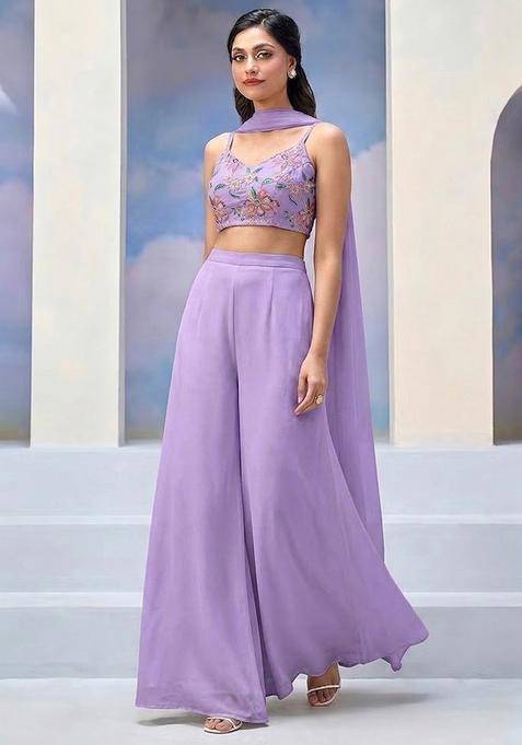 Lilac Embroidered Organza Fusion Set