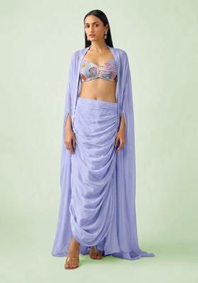 Periwinkle Blue Printed Crepe Fusion Set