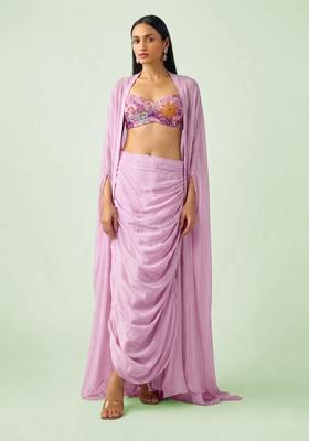 Lilac Printed Crepe Fusion Set