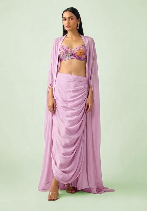 Lilac Printed Crepe Fusion Set