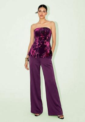 Deep Plum Printed Velvet Fusion Set