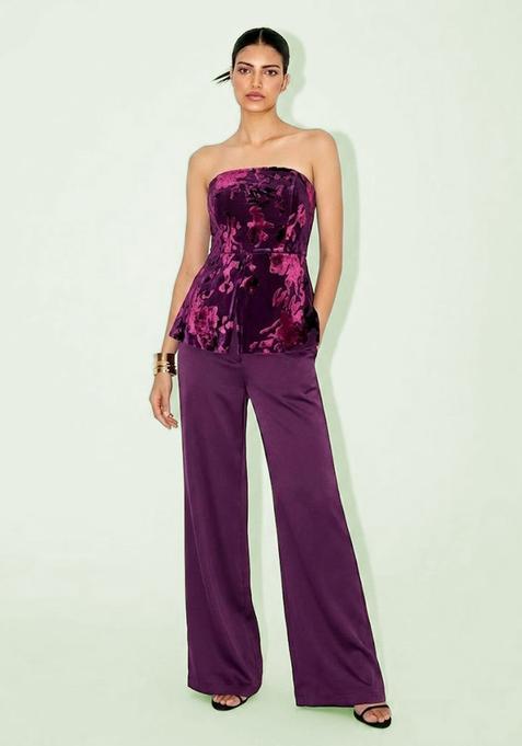 Deep Plum Printed Velvet Fusion Set