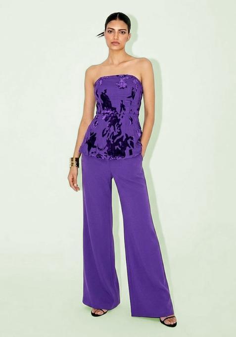 Royal Purple Printed Velvet Fusion Set