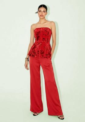 Red Printed Velvet Fusion Set