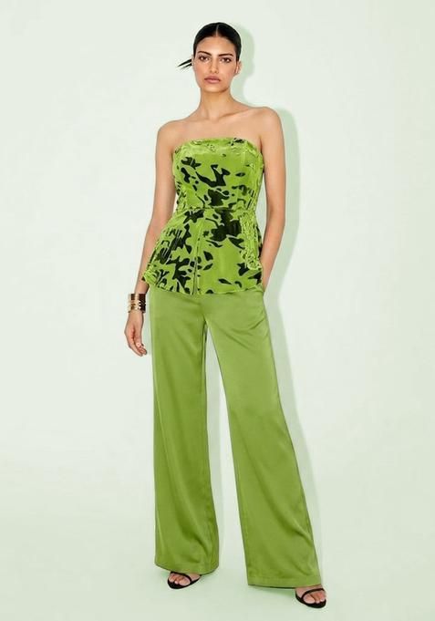 Olive Green Printed Velvet Fusion Set