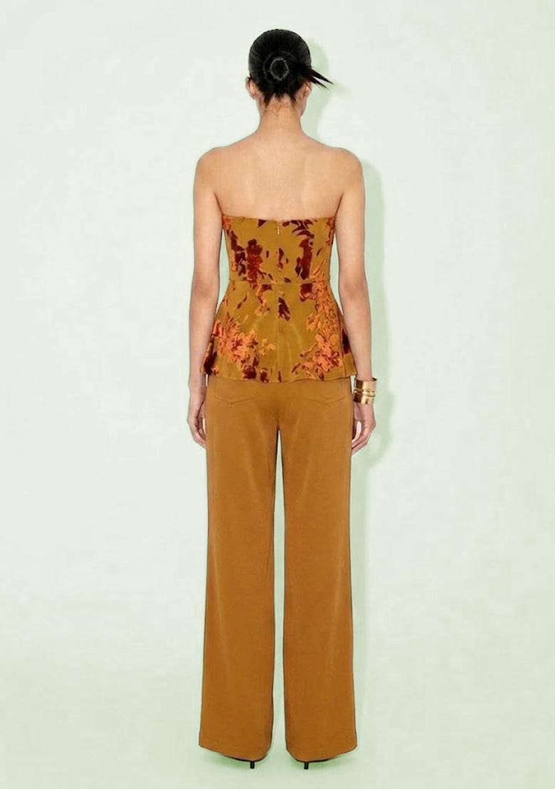 Brown Printed Velvet Fusion Set - Indya