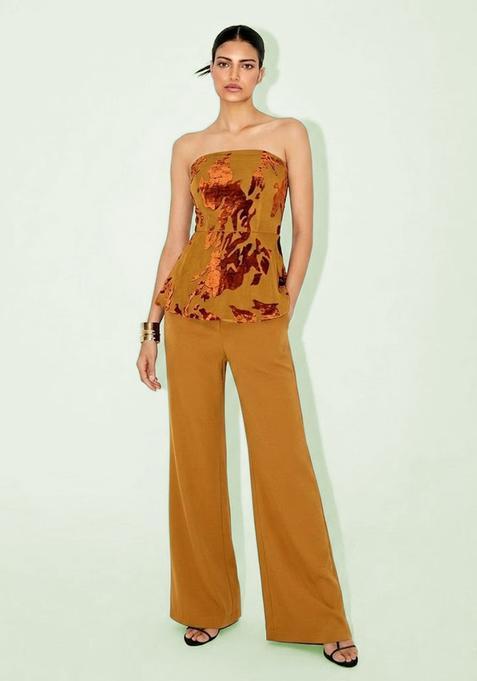 Brown Printed Velvet Fusion Set