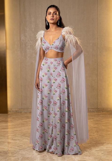 Lavender Printed Satin Fusion Set