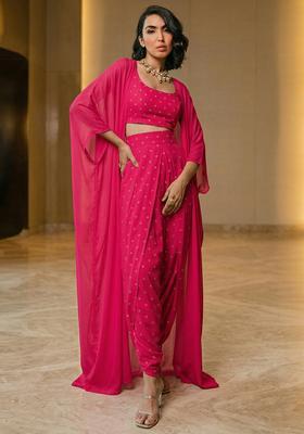 Hot Pink Embroidered Organza Fusion Set