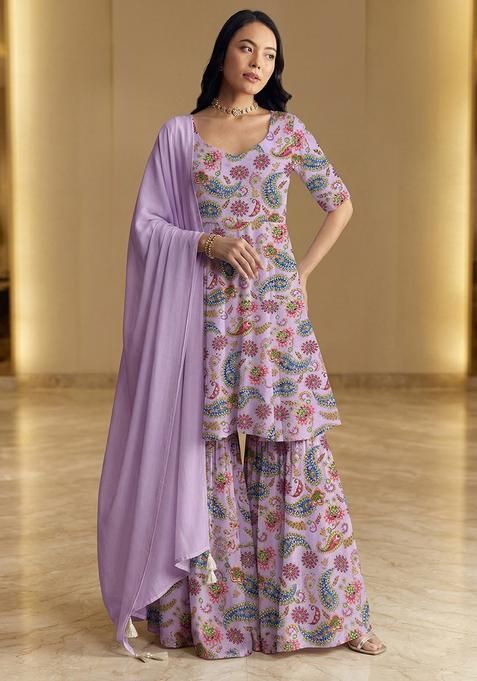 Lavender Printed Organza Sharara Set