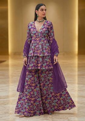 Violet Printed Organza Sharara Set