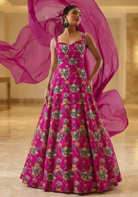 Magenta Printed Crepe Anarkali with Dupatta