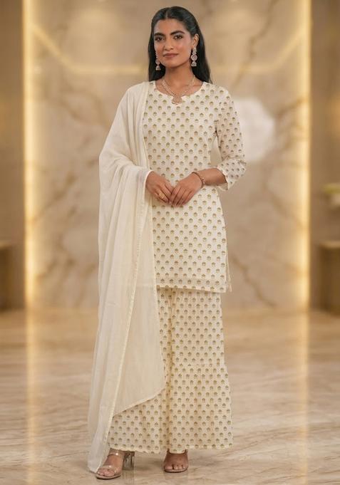 Off White Jacquard Chanderi Sharara Set