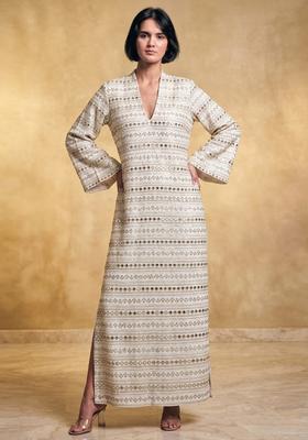 Off White Embroidered Georgette Anarkali