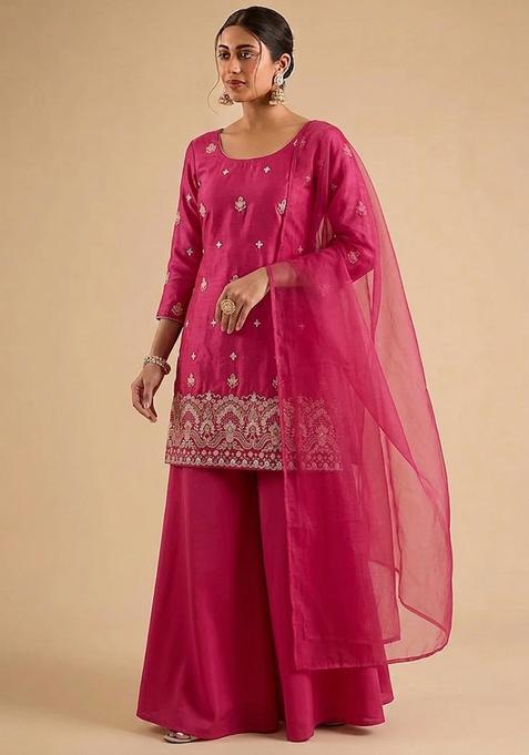 Rani Pink Embroidered Cosmos Sharara Set