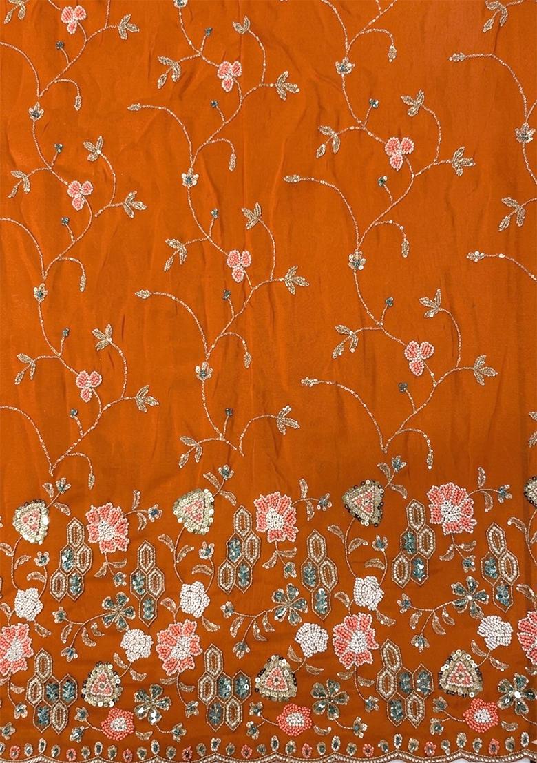 Rust Orange Embroidered Cosmos Anarkali Set - Indya
