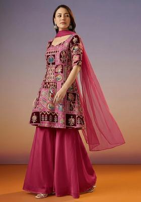 Rani Pink Printed Crepe Sharara Set