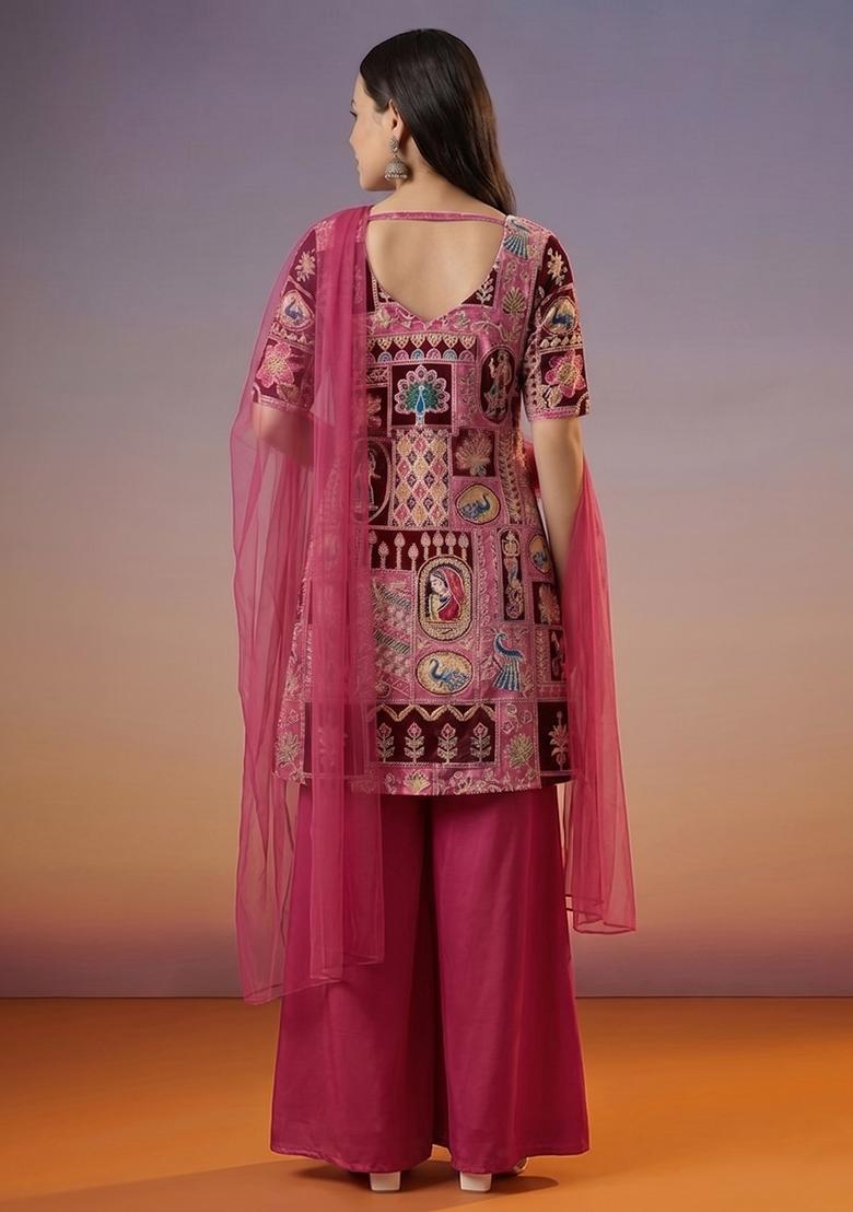 Rani Pink Printed Crepe Sharara Set - Indya