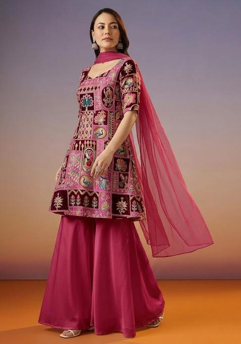 Rani Pink Printed Crepe Sharara Set