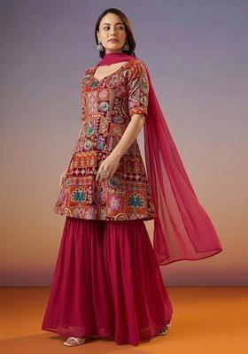 Rani Pink Printed Crepe Sharara Set